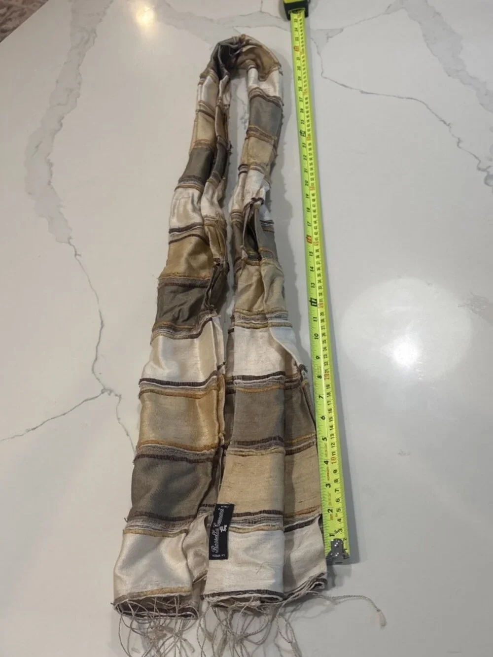 Rossella Carrara striped sheer scarf in a cream, beige, and brown colorway